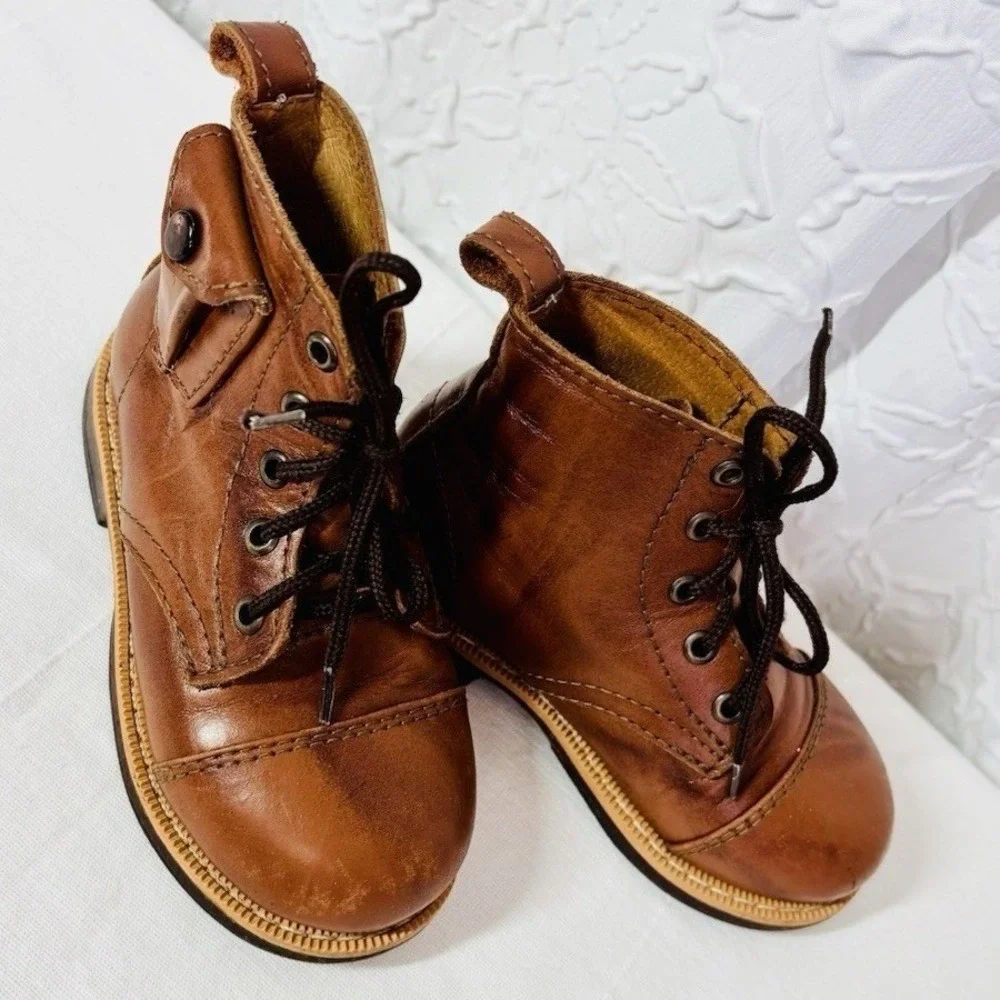 Mikoleon Brown Leather Heirloom Classic Lace Up Boots Shoes Kid's Size 23 US 7‎
